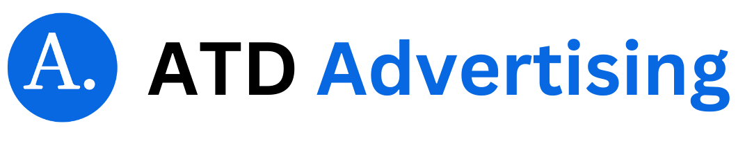 ATD Advertising logo featuring a blue circular icon with white letter A and bold blue text spelling 'Advertising', representing professional digital marketing services in Hong Kong and France. #digitalagency #advertisingagency #brandidentity