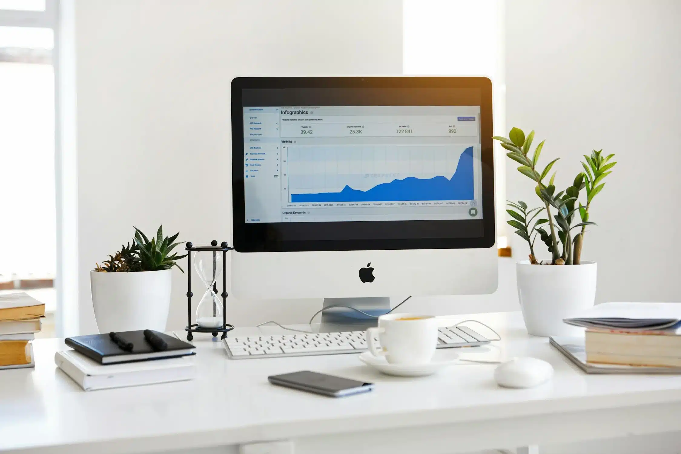 Modern workspace with computer and analytics display atd-advertising