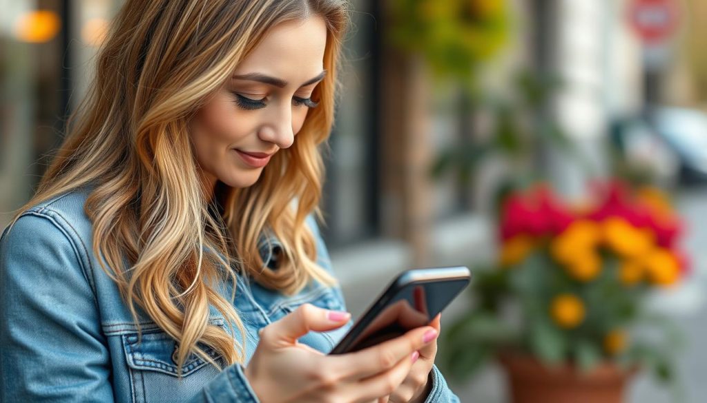 Woman using smartphone on city street atd-advertising